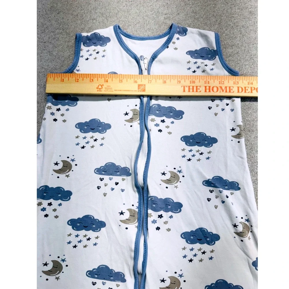 Baby Sleep Sack Wearable Blanket 6-12 Months Blue Clouds Moon Stars 100% Cotton